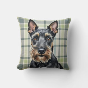 Schottischer Terrier Wasserfarbe Tartan Muster Kun Kissen