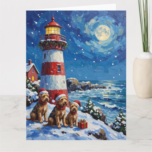 Schottischer Terrier Weihnachts-Leuchtturm Urlaub Karte (Vorderseite)