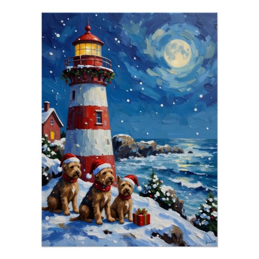 Schottischer Terrier Weihnachts Leuchtturm Urlaub Poster (Vorderseite)