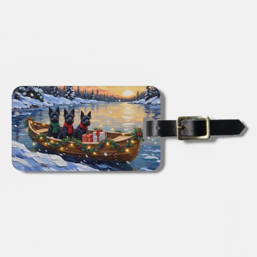 Schottischer Terrier Weihnachtsboot-Feiertag Gepäckanhänger (Vorderseite horizontal)
