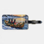 Schottischer Terrier Weihnachtsboot-Feiertag Gepäckanhänger (Rückseite horizontal)