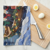 Schottischer Terrier Weihnachtsboot-Feiertag Geschirrtuch (Viertel Falte)
