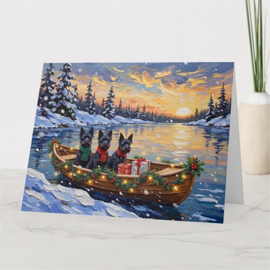 Schottischer Terrier Weihnachtsboot-Feiertag Karte (Vorderseite)