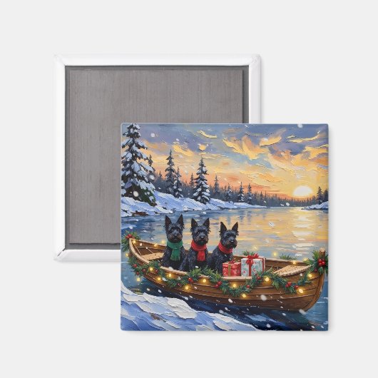 Schottischer Terrier Weihnachtsboot-Feiertag Magnet (Vorderseite/Rückseite)