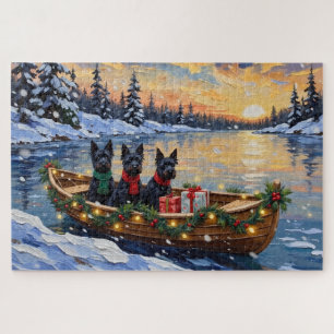 Schottischer Terrier Weihnachtsboot-Feiertag Puzzle