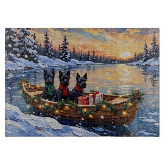 Schottischer Terrier Weihnachtsboot Urlaub Schneidebrett (Vorderseite)