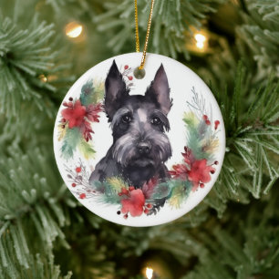 Schottischer Terrier Weihnachtskranz Festlicher Hu Keramik Ornament