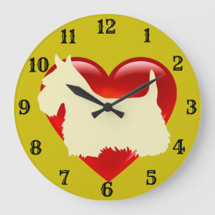 Schottischer Terrier weiße Silhouette rotes Herz/G Große Wanduhr