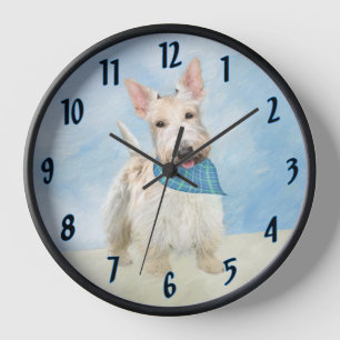 Schottischer Terrier Wheaten Hund Malerei Original Uhr