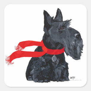 Schottischer Terrier Winterurlaub Quadratischer Aufkleber