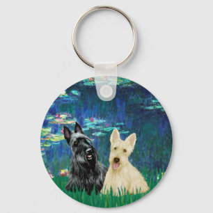 Schottischer Terrier (zwei-BW) - Lilien 5 Schlüsselanhänger