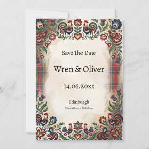 Schottischer Volksrooster-Tartan Save-the-Date Save The Date