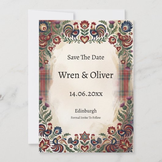 Schottischer Volksrooster-Tartan Save-the-Date Save The Date (Vorderseite)