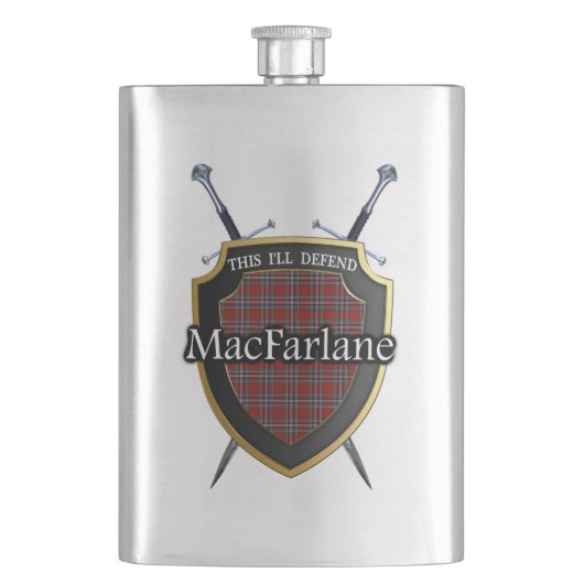 Schottisches Clan MacFarlane Tartan-Schild und Flachmann (Vorderseite)