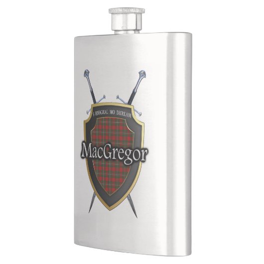 Schottisches Clan MacGregor Tartan-Schild und Flachmann (Links)