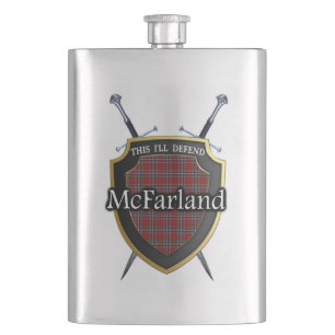 Schottisches Clan McFarland Tartan-Schild und Flachmann