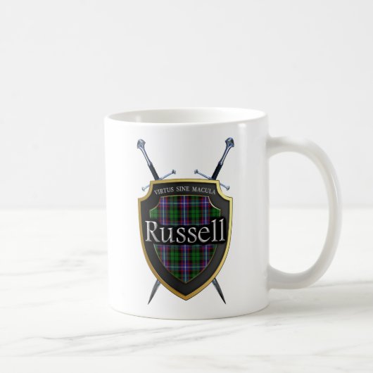 Schottisches Clan-Russelltartan-Schild u. Kaffeetasse (Rechts)