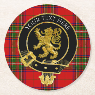 Schottisches Clan-Wappen Löwe Tartan Runder Pappuntersetzer