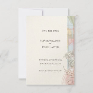 Schottisches Distel-Tartan Save-the-Date   Gold-Em Save The Date