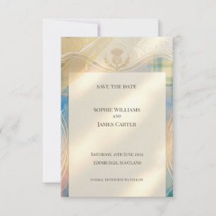 Schottisches Distel-Tartan Save-the-Date Gold-Em Save The Date