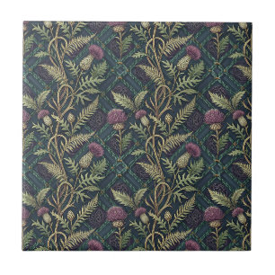 Schottisches Distel- und Tartan-Erbe-Blumenmuster Fliese