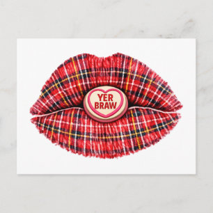 Schottisches Geschenk-Tartan-Lippen-Liebe-Pop-Art Feiertagspostkarte