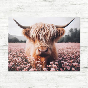 Schottisches Highland-Rind auf einem Wildblumenfel Postkarte