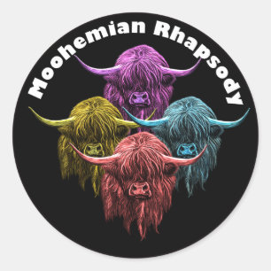Schottisches Highland-Rind. Moohemian Rhapsody Runder Aufkleber