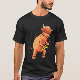Schottisches Highland-Rindvieh spielt Saxophon-Mus T-Shirt