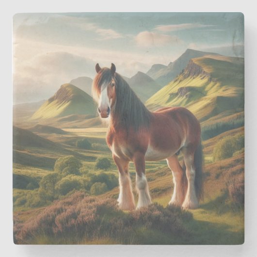 Schottisches Hochland Clydesdale Pferd Steinuntersetzer (Vorderseite)