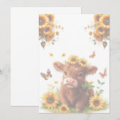 Schottisches Hochland-Kalb und Sonnenblumen Einladung (Vorne/Hinten)