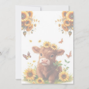 Schottisches Hochland-Kalb und Sonnenblumen Einladung