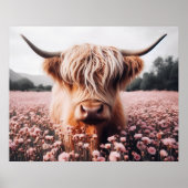 Schottisches Hochland-Kuh-Wildblume Poster (Vorne)