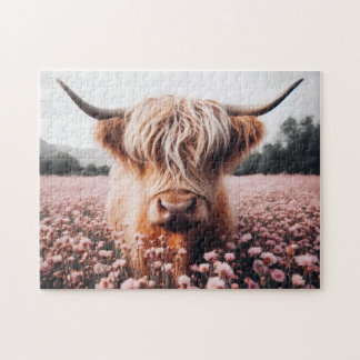 Schottisches Hochland-Kuh-Wildblume Puzzle