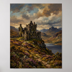 Schottisches Hochland-Loch-Schloss-Heide II Poster