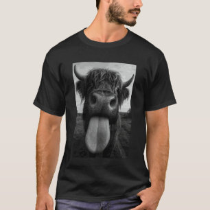 Schottisches Hochlandrind Selfie Zunge Raus Lustig T-Shirt