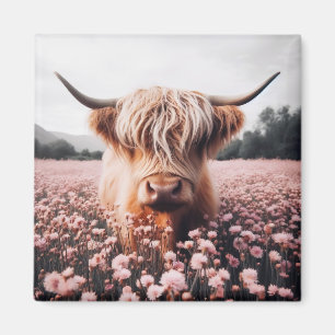 Schottisches Hochlandrind-Wildblumenfeld Magnet