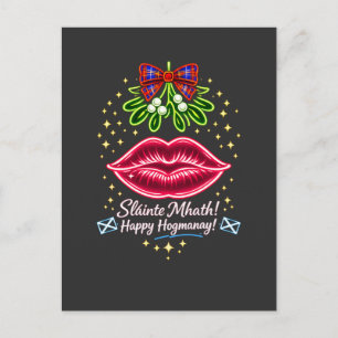 Schottisches Hogmanay-Mistel-Neon-Tartan-Geschenk Postkarte