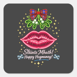 Schottisches Hogmanay-Mistel-Neon-Tartan-Geschenk Quadratischer Aufkleber