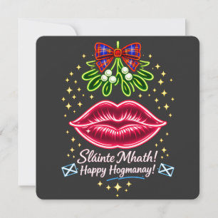 Schottisches Hogmanay-Mistelzweig-Neon-Tartan-Gesc Feiertagskarte