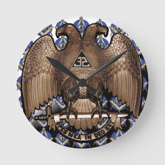 Schottisches Ritus-Quadrat u. Kompass Runde Wanduhr (Vorderseite)