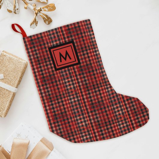 Schottisches Rot-Tartan-Gingham-Muster Schwarzes M Kleiner Weihnachtsstrumpf