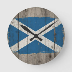 Schottisches Saltire Rustikale Holzuhr Sc Runde Wanduhr