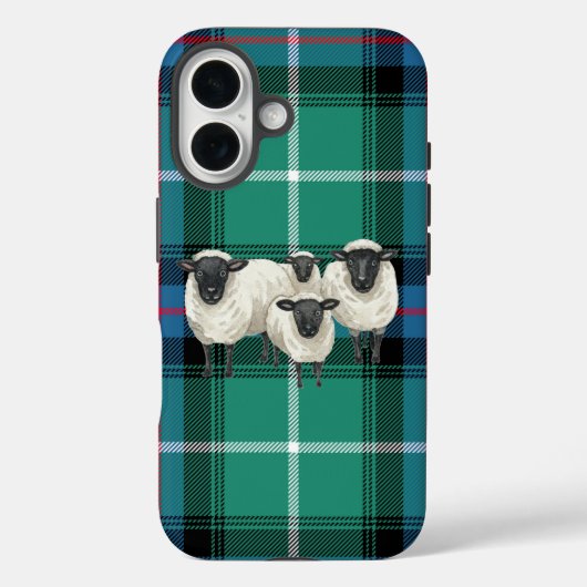 Schottisches Schaf auf Schottenmuster-Hintergrund Case-Mate iPhone Hülle (Rückseite)