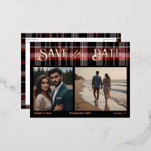 Schottisches Schwarz-Rot-Tartan Save-the-Date
