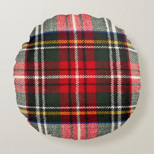 Schottisches Tartan-Muster. Rote und weiße Wolle k Rundes Kissen (Vorderseite)