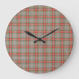 Schottisches Tartan: rot-grün-gelbes Muster. Große Wanduhr