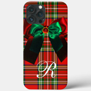 SCHOTTISCHES TARTAN UND ROTE GRÜNE SCHLEIFEN WEIHN iPhone 13 PRO MAX HÜLLE