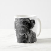 Schottish Highland cow black and white photo mug Kaffeetasse (VorderseiteRechts)