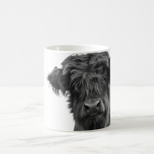Schottish Highland cow black and white photo mug Kaffeetasse (Mittel)